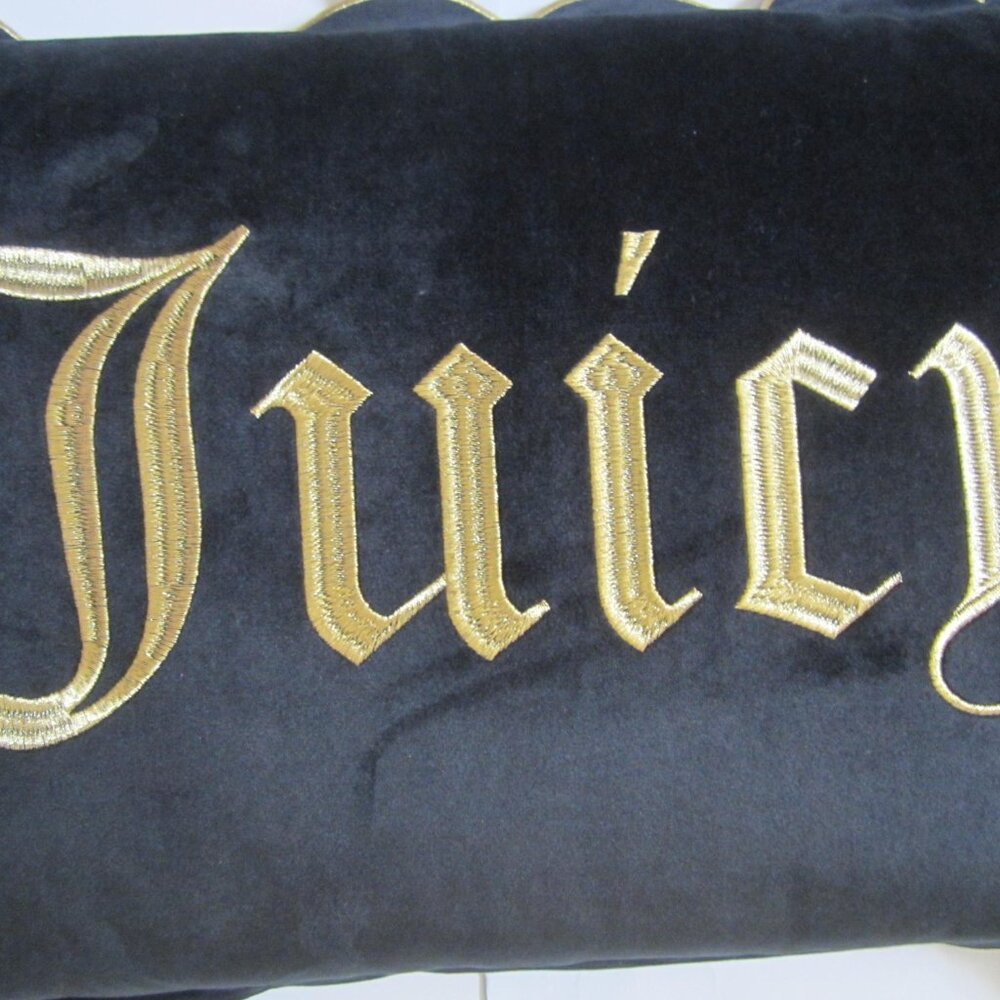 Juicy Couture Black Embrodried Gold Scalloped Trim Pillow Cushion Home - Picture 2 of 5
